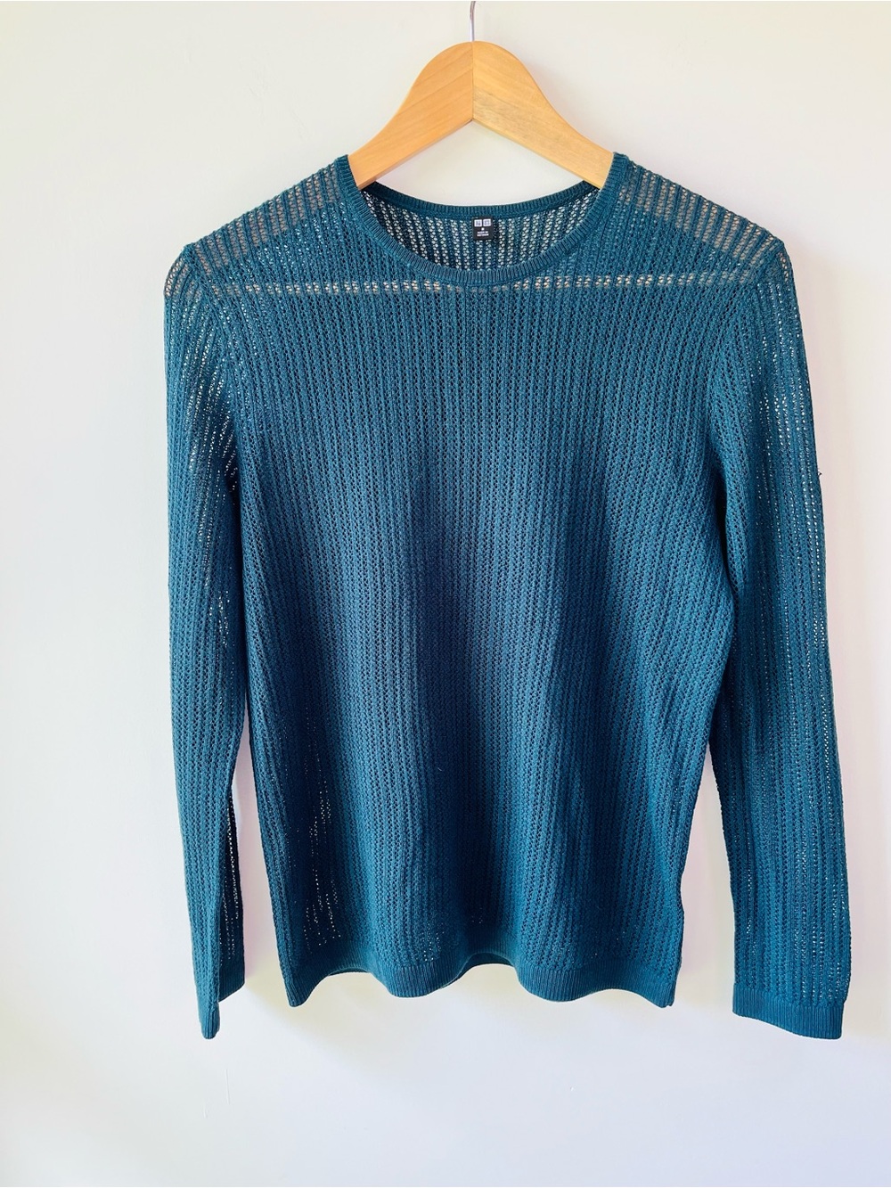 Uniqlo Dark Teal Mesh Open Knit Long-Sleeve Sweater - Medium